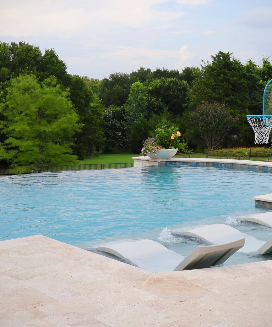 Poolside deck and seating area