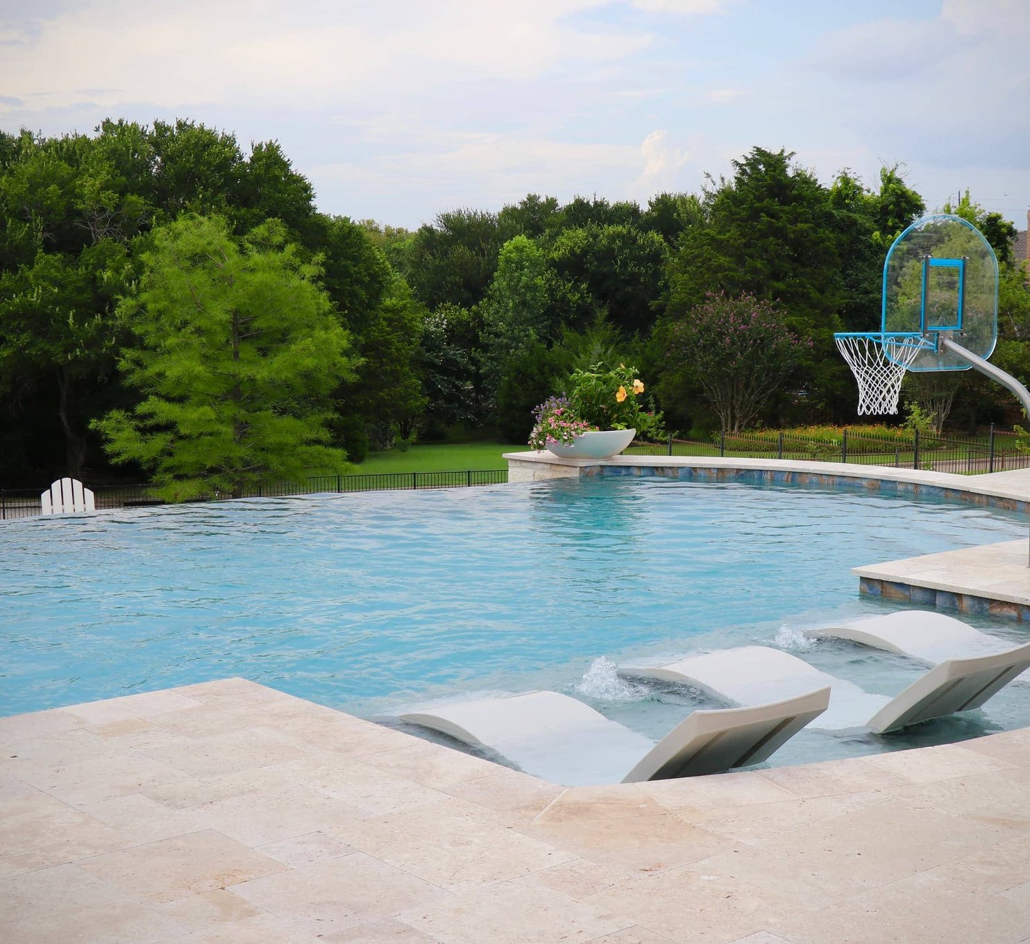 Poolside deck and seating area