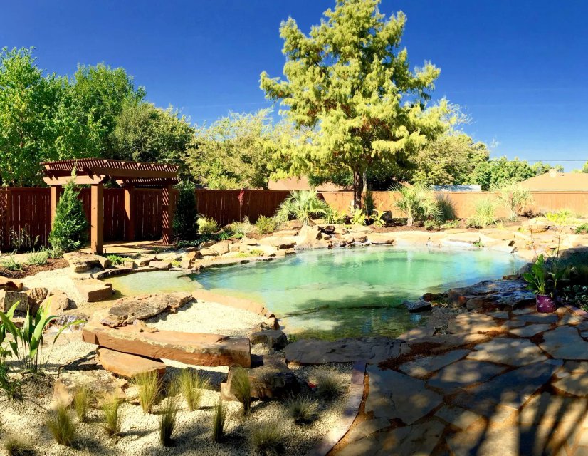 Inground pool with stone surround